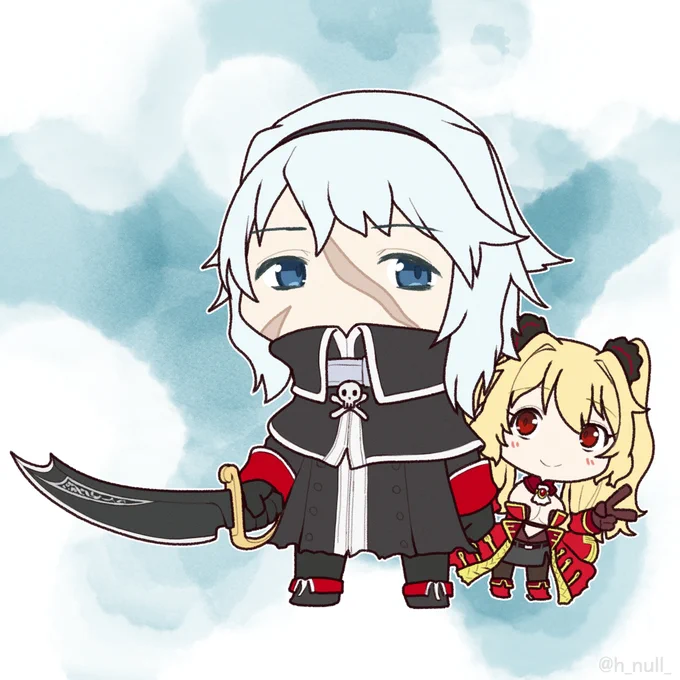 No.66 アン・ボニー&メアリー・リード#FGO #FGOミニキャラ番号順に描く比翼連理の女海賊。メアリー主体の方コート姿も三臨のバニー姿もよき。 