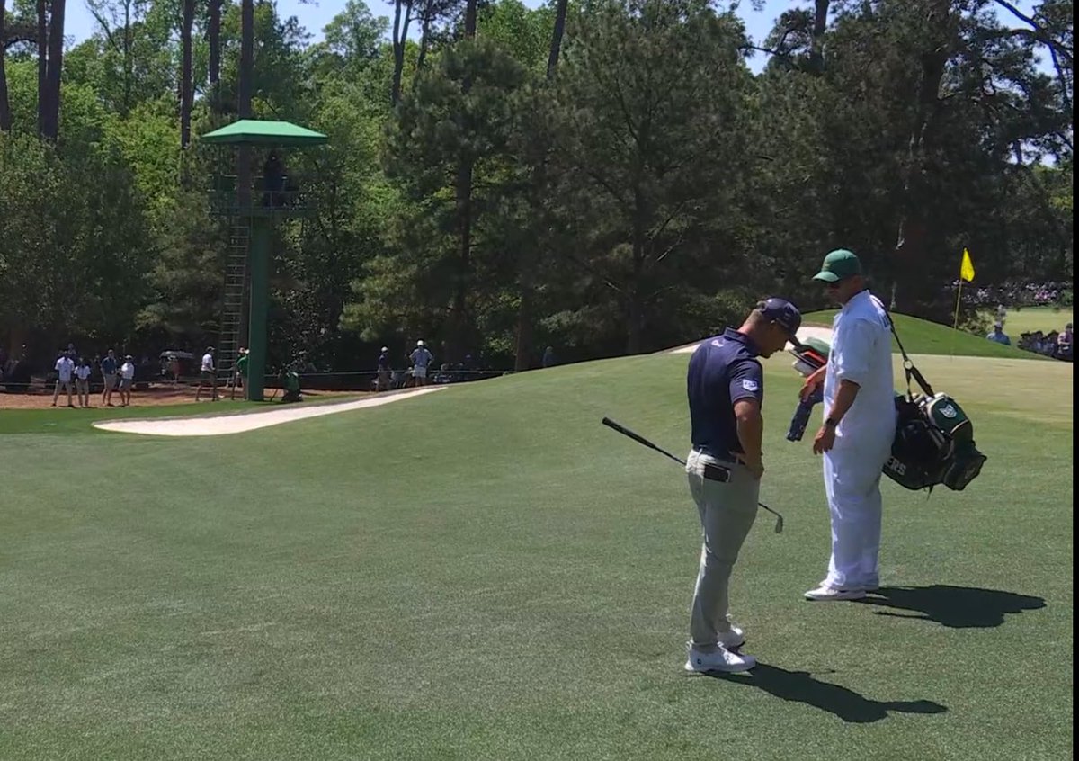 DeChambeau doing DeChambeau things.  Like not getting his second shot/chip to stay on #3 green.  Bryson knows it’s pretty much over unless Scheffler stops being perfect. #Masters #ThingsThatAreUnlikelyFor200Alex