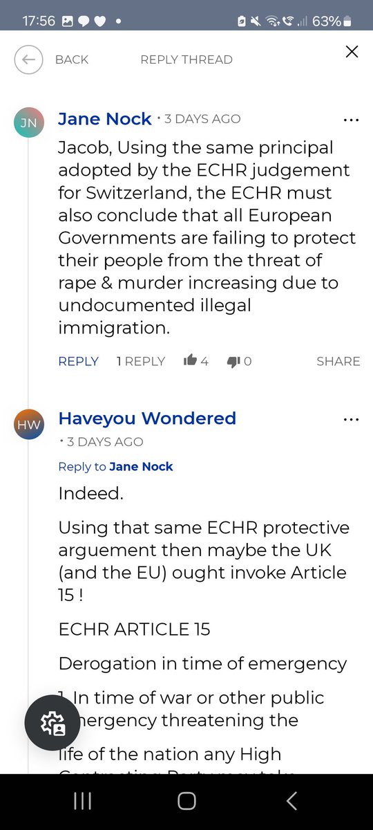 @PaulKirkby3 We need to use ECHR Article 15..my argument is that Europe are putting our country at risk of murder, rape, sexual assault, robbery, vagrency etc etc etc ( see attached q & a)