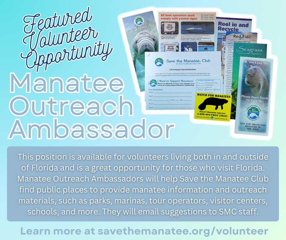 April is #VolunteerAppreciationMonth and we love our volunteers!
One thing volunteers help us with is being a Manatee Outreach Ambassador - an opportunity available for folks living in- and outside of FL!
Learn more & sign up to join our volunteer team at savethemanatee.org/volunteer