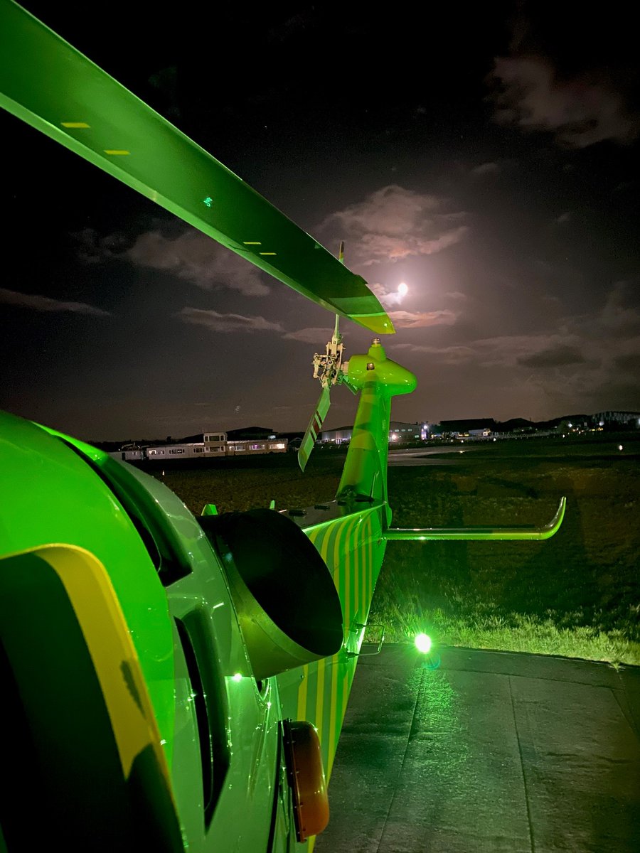 Twilight shift with G-PICU. Captured by our Pilot, Hannah, who was standing on the sponson about to refuel the aircraft for the day crew after a late finish. Isn’t it beautiful! 💚 #Helimed10 #AirAmbulance #AW69 #GPICU