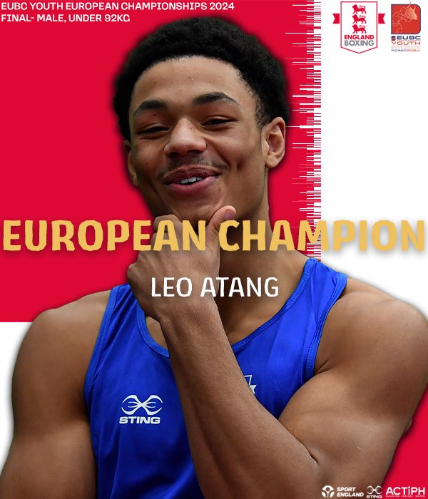 LEO ATANG, EUROPEAN CHAMPION 🥇 Male, Under 92kg - Leo Atang (England) beat Davit Simonyan (Armenia) by a unanimous decision. Four from four for England 🔥🔥🔥🔥 #EnglandPerformance | #YouthEuros24