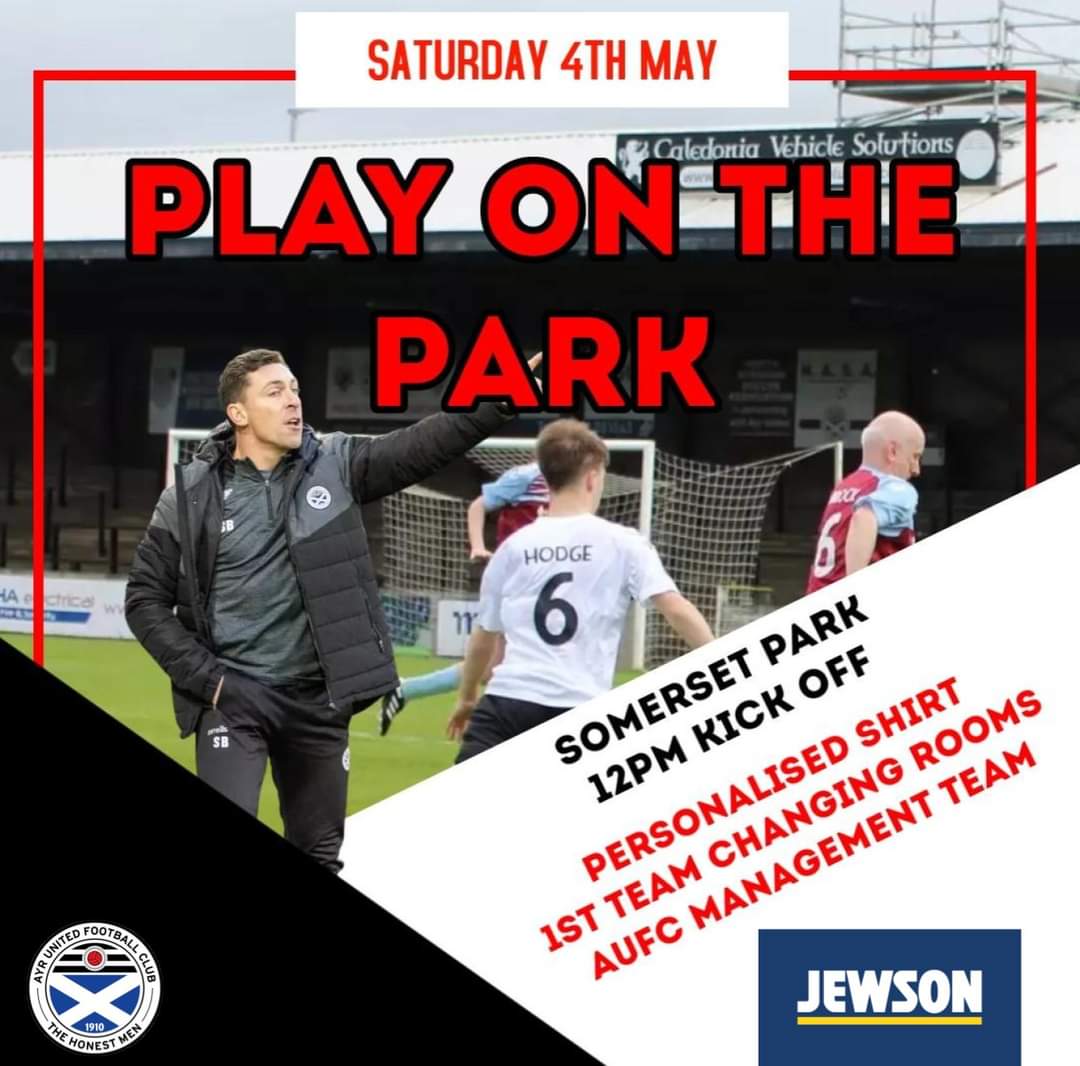 Your chance to play 𝗮𝗹𝗼𝗻𝗴𝘀𝗶𝗱𝗲 Scott Brown and Steven Whittaker! We still have limited spots available. Sales will close next week. Don't miss out. All the information and how to secure your place⬇️ ayrunitedfc.co.uk/play-on-the-pa… #WeAreUnited
