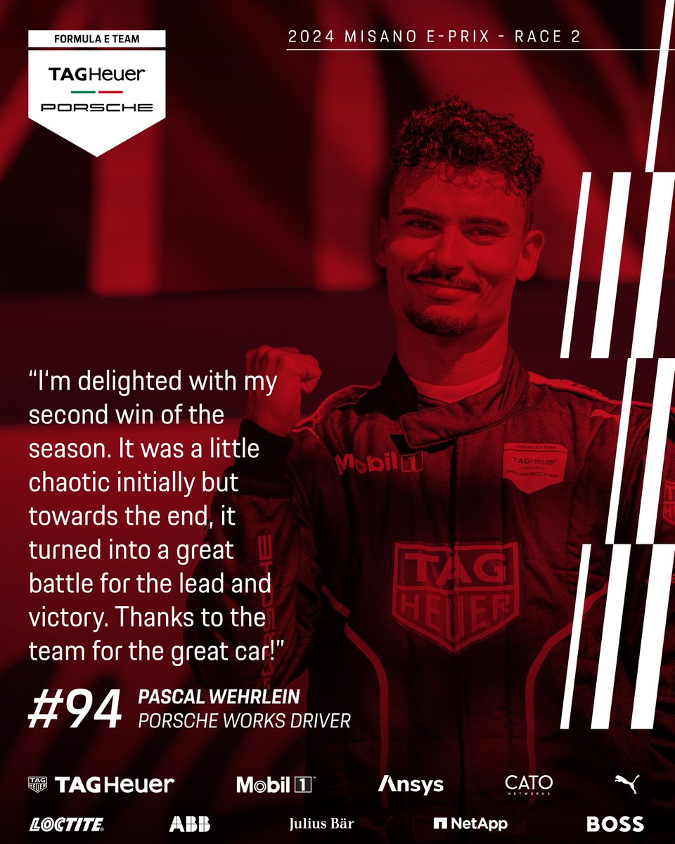 .@PWehrlein is leaving the #MisanoEPrix leading the @FIAFormulaE drivers' championship. This is what Pascal had to say after his successful trip to Italy. Plus, you can find every team quote here: presse.porsche.de/prod/presse_pa… #PorscheFormulaE #Raceborn