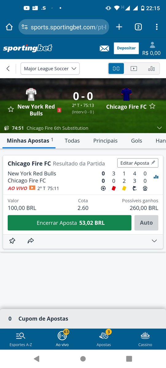 RedivoMarcos's tweet photo. @sportingbet_sa @sportingbet_LS @sportingbetBR
NY RED BULLS x CHICAGO FIRE  0x0 e o NY RED BULLS estava com 3 cartões vermelhos, ou seja, 3 jogadores a menos.Apostei tudo para que o resultado fosse vitória do CHICAGO, minha surpresa o site estava nos passando uma informação falsa https://t.co/umTtwzE3xx