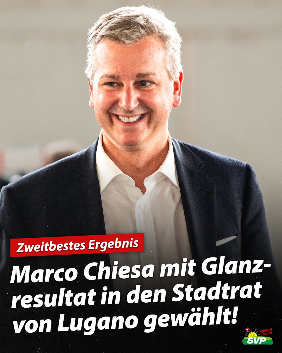 Herzliche Gratulation Marco! Unser ehemaliger Parteipräsident Marco Chiesa wurde heute mit dem zweitbesten Resultat aller Kandidaten neu in den Stadtrat von Lugano gewählt. Wir wünschen ihm alles Gute und viel Erfolg im neuen Amt.