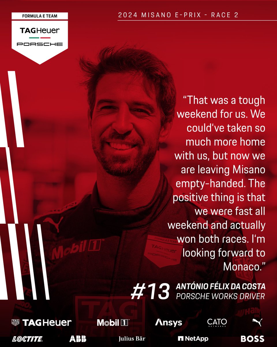 Emotional highs and lows for @afelixdacosta at the 2024 #MisanoEPrix. Find António‘s take below. Every team quote plus the latest media images can be accessed here: presse.porsche.de/prod/presse_pa… #PorscheFormulaE #Raceborn