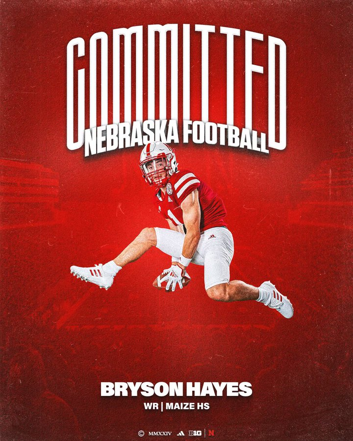 2025 3 ⭐️ WR Bryson Hayes out of Maize, KS commits to #Nebraska 

Welcome home! #GBR