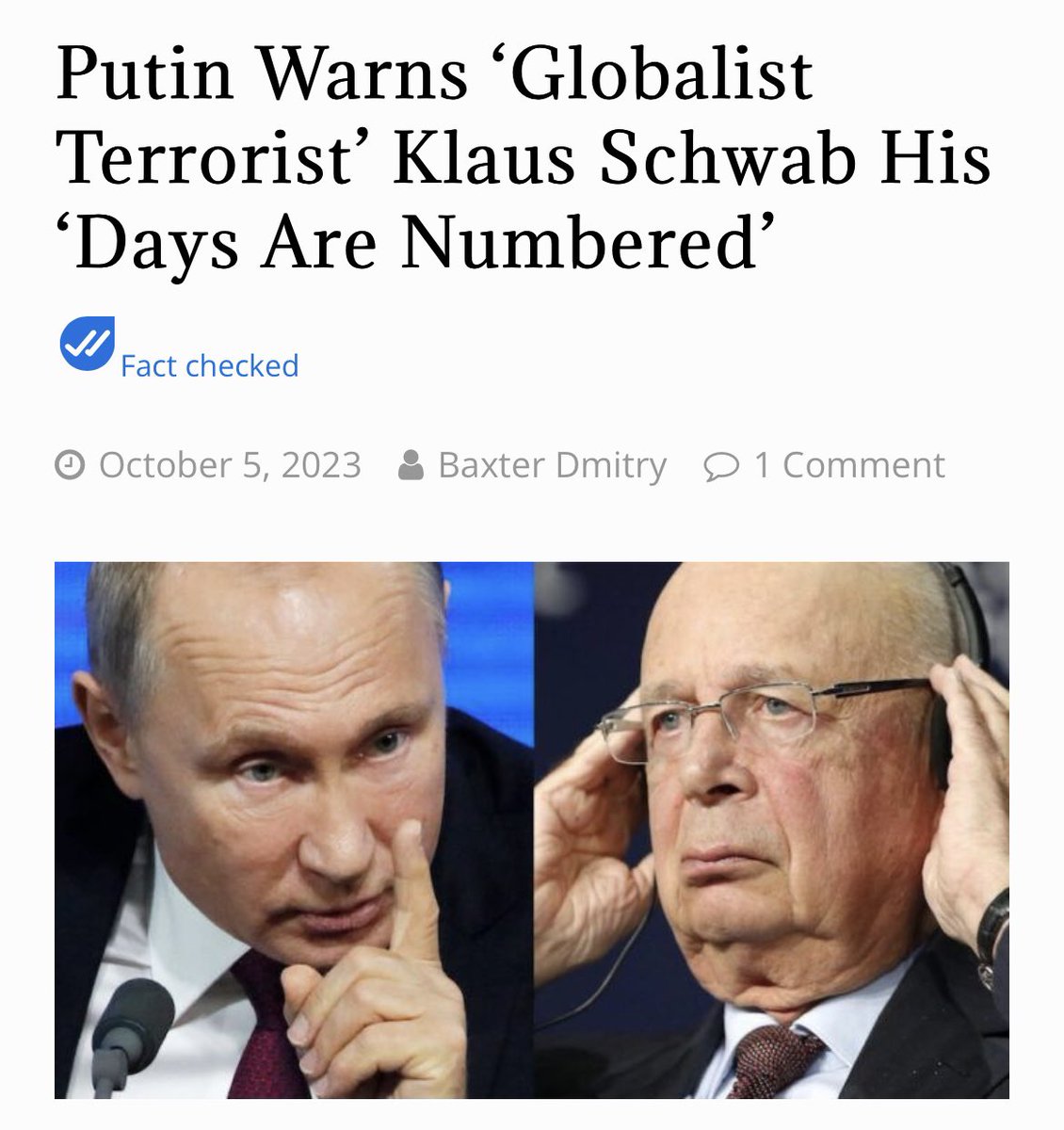 @MattWallace888 F*** me!

The Schwab types are supposed to live forever, aren't they?

Perhaps he sat on a dirty needle... Meant for us plebs.

P.S. Putin was right!

Hell awaits the bad guys...