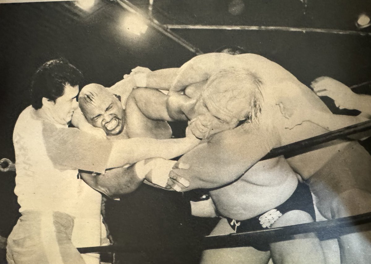 May 25th, 1982 in Shizuoka, Japan, where Abdullah the Butcher and @CoageAllen take on Hulk Hogan and Seiji Sakaguchi. Match went to a double countout