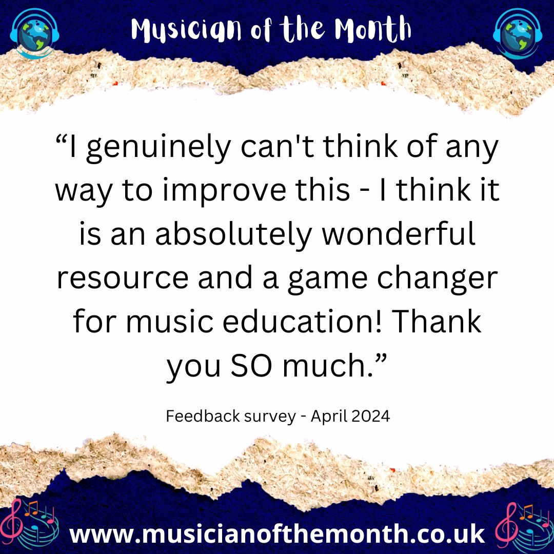 This has to be my favourite quote from our recent survey! Thanks for everyone who has joined this year and who have appreciated what we are trying to bring into schools! musicianofthemonth.co.uk