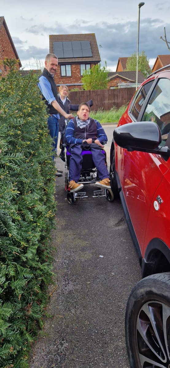 I don't know why I am smiling, but @matiashaywood couldn't get through this space today and nearly came out of his wheelchair as I pushed him down the kerb 🤬
#BanPavementParking. 

Before anyone comments, where the shot is taken is where we couldn't get through.