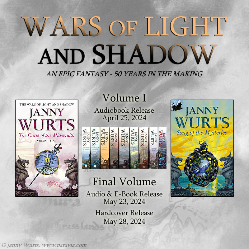 JannyWurts's tweet photo. Eleven more days to preorder Wars of Light and Shadow vol 1, Curse of the Mistwraith in audio/and Song of the Mysteries coming up in May. https://t.co/EYQpZqtBkK