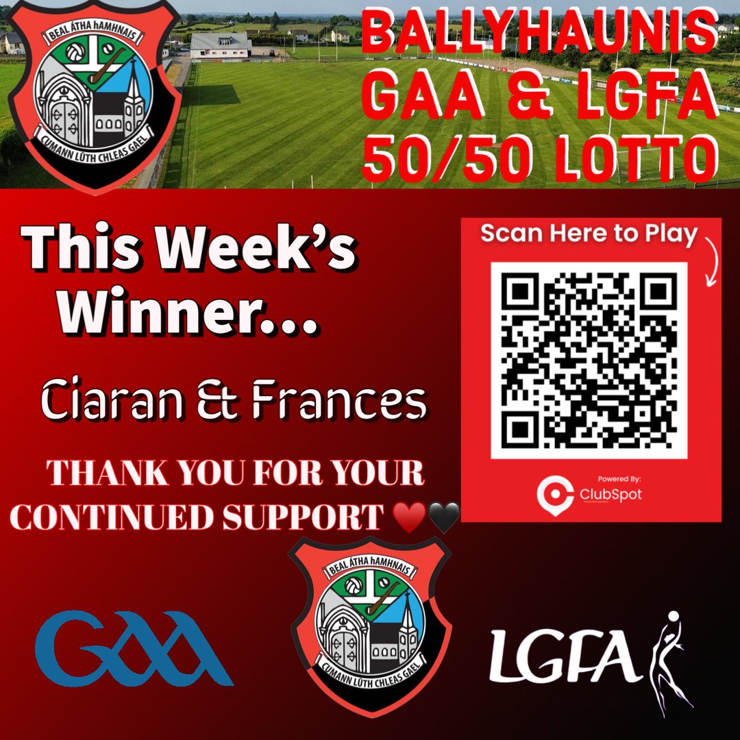 Ballyhaunis GAA 50/50 Lotto Winner… Get all the latest news on the Ballyhaunis GAA app member.clubspot.app/club/ballyhaun…