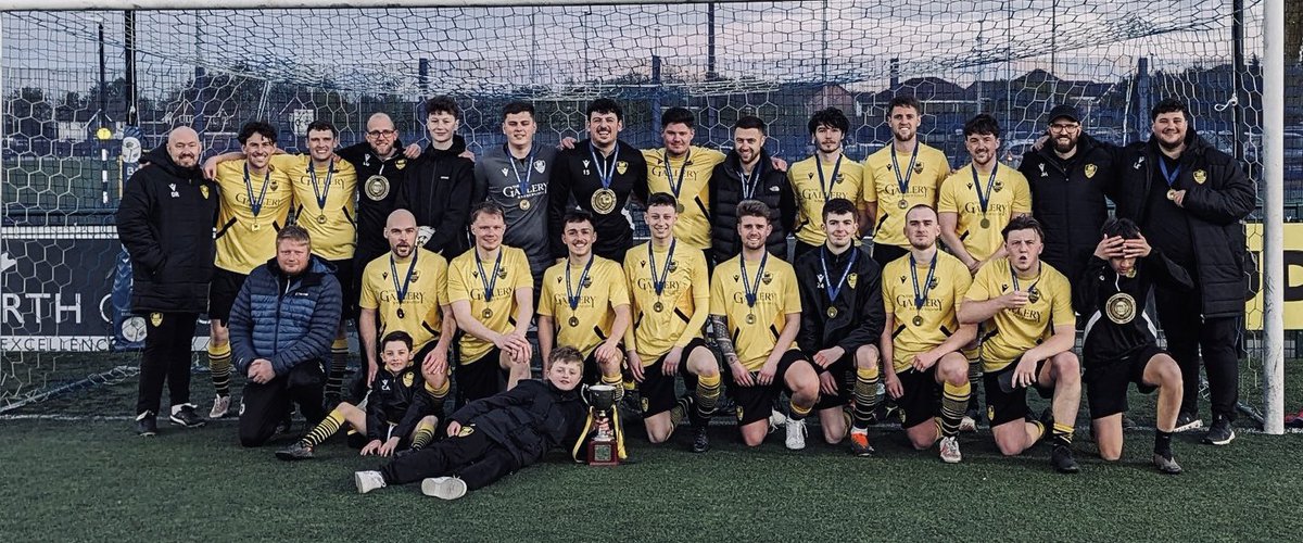Isafootballclub's tweet photo. Here come the champions! 

Introducing the winners of the  @WalesEast Mike Beech Trophy 23/24 - @MynyddIsaFC. 

What a game, what a result, cheered on by a 350+ crowd. 

Congratulations to each player who stepped out on to that pitch today. 

What a feeling. 
This is football. https://t.co/7dKtmH6QvY