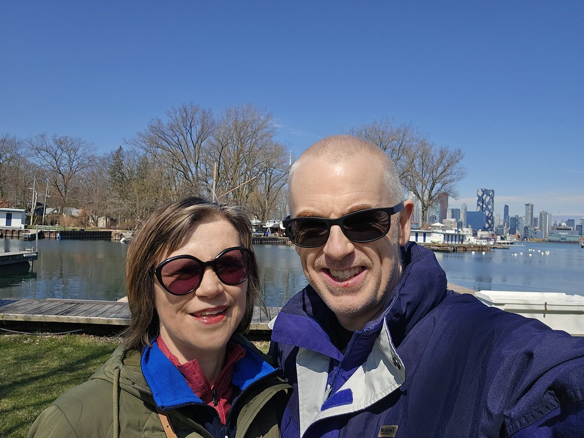 Lovely morning out on Toronto Island. Sun was out. Pictures include an iconic view of the shoreline, an iconic view of us (!) but also the amazing sight of a bald eagle nest with 2 eagles within! And finally, a shot of one soaring above! Thanks to locals for pointing out.