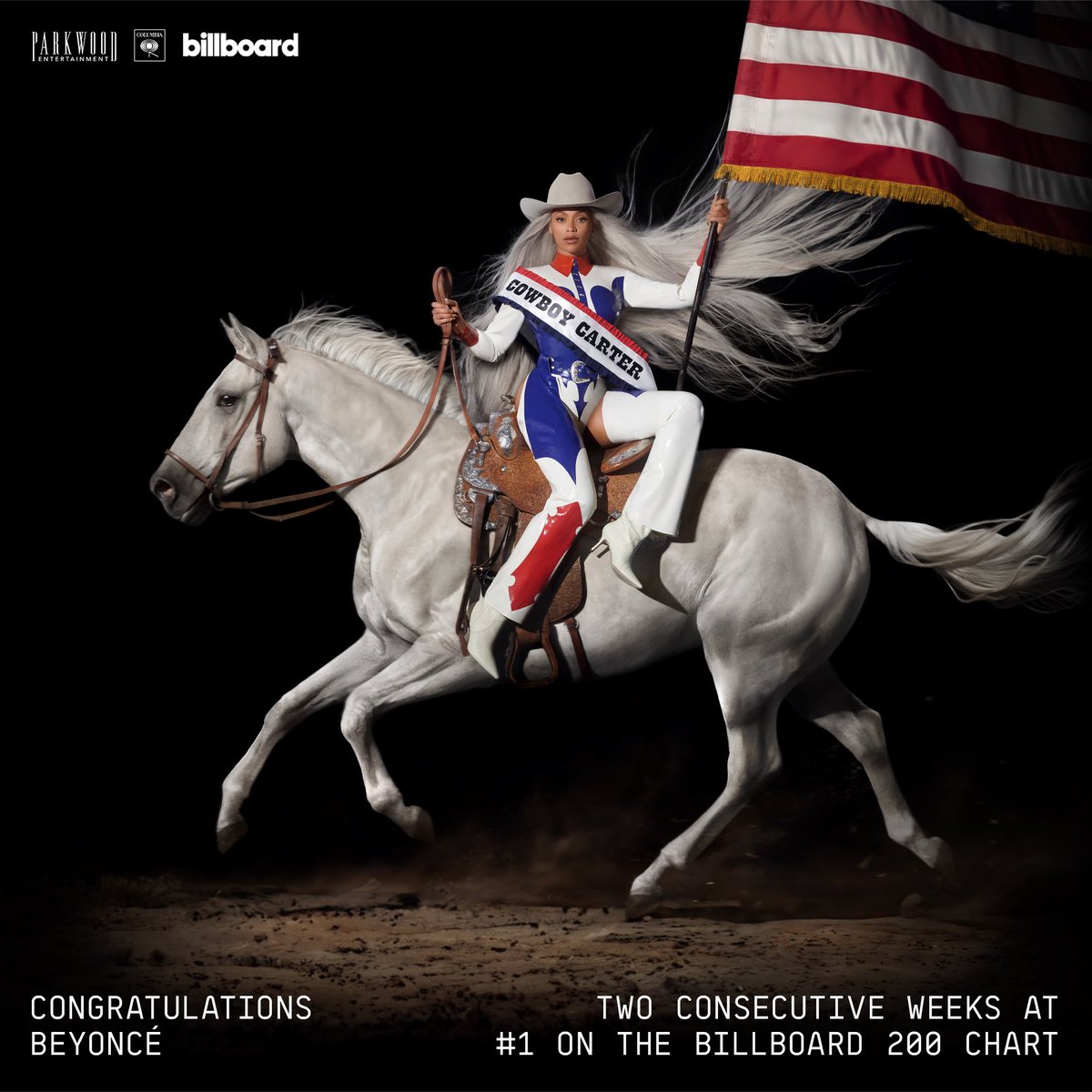 COWBOY CARTER is the #1 album on the Billboard 200 for the second consecutive week! Congratulations, @Beyonce!