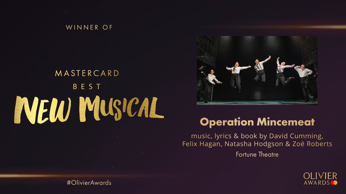 Congrats to <a href="/mincemeatlive/">Operation Mincemeat</a> for winning Mastercard Best New Musical 2024! 🎭✨

<a href="/OlivierAwards/">Olivier Awards</a> #OlivierAwards #Priceless