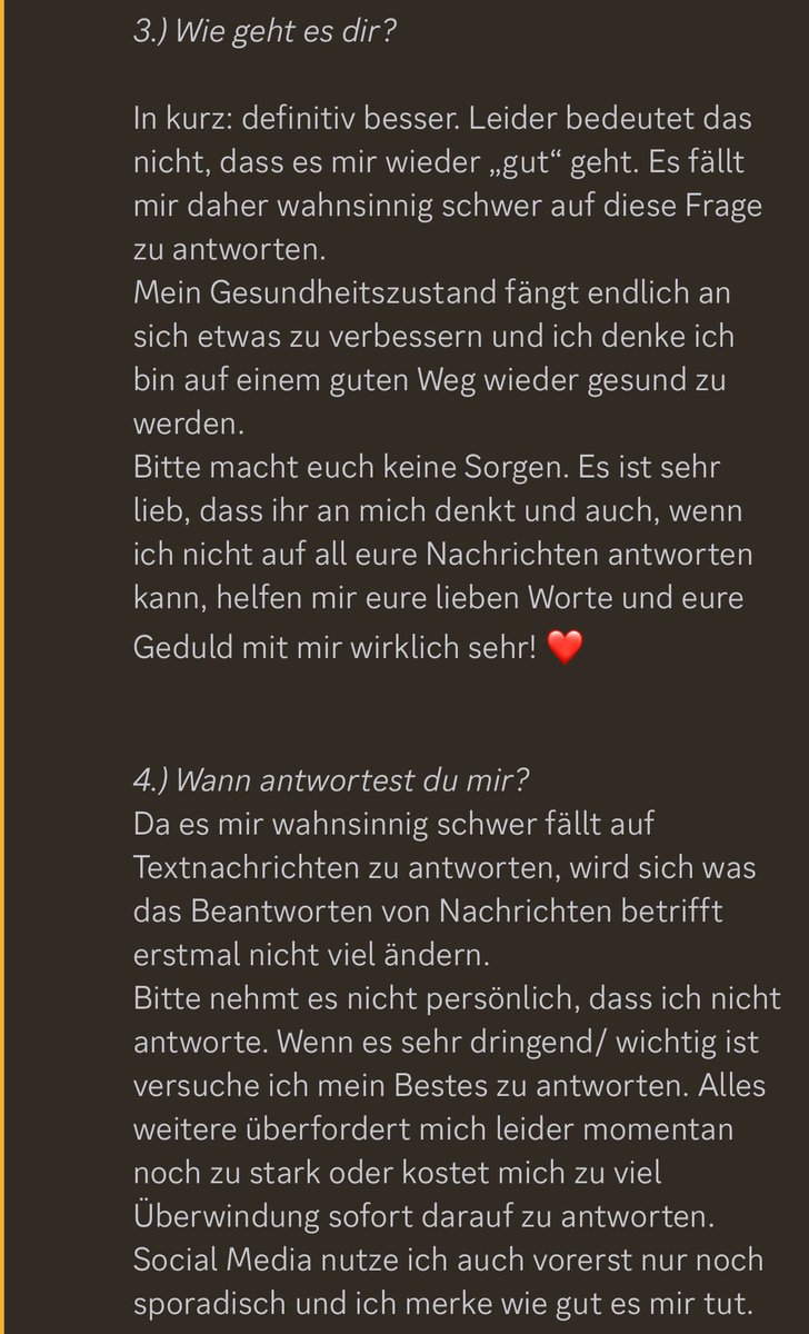 📣 Hiatus Update 📣

Ich LEBE noch! 
Nach langer Zeit ein kleines Health Update und FAQ aus Discord. 🌸💕