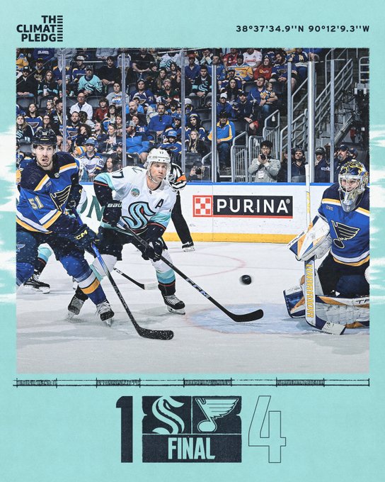 final score graphic kraken: 1 blues: 4