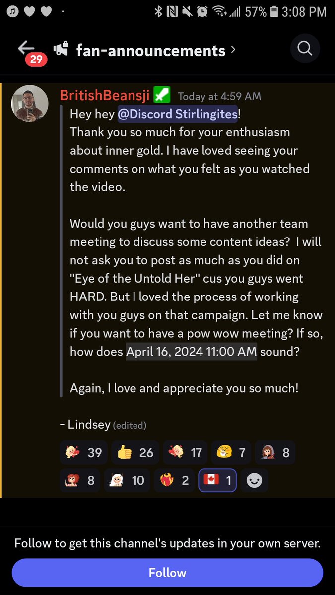 Attention Stirlingites! In the fan club announcements channel, @LindseyStirling announced a meeting on Tuesday in the morning (the time is automatic but for EST it's 11 a.m. 
So if you want to help promote #InnerGold, tune in!