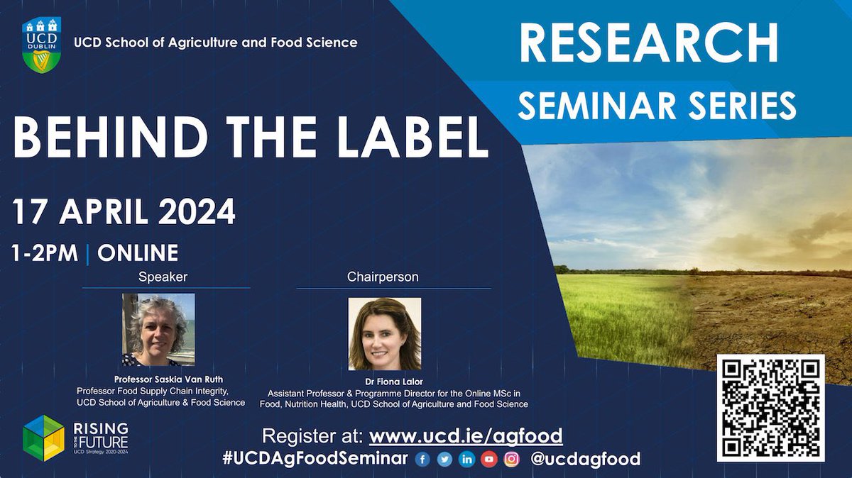 ✨✨Really exciting online event ✨✨ Wednesday 17th April; the first of our new Research Seminar Series! First seminar: 'Behind the Labels' - Food supply chains & food labels. 🥫 ⏱️1PM 🛜Register online now! Don't Miss it! ucd-ie.zoom.us/webinar/regist… #seminarseries #research