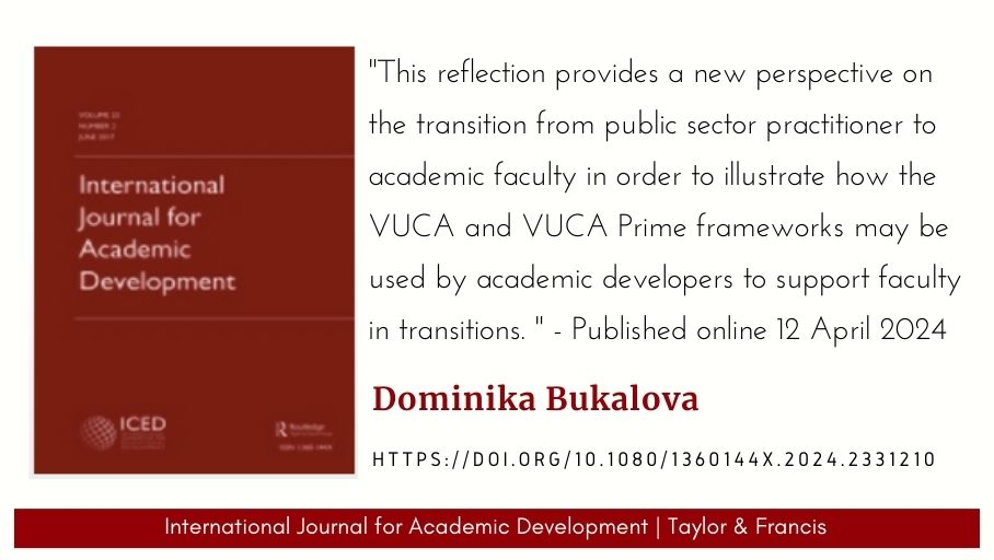 New release: 'Using the VUCA framework to support faculty development during professional transitions' [Reflection on Practice], by @Dominika59261 - doi.org/10.1080/136014…