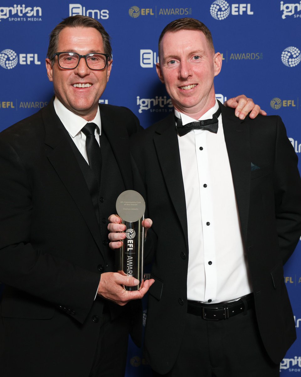 🏆 CACT CEO @JasonMorgan1 and Mental Health & Disability Manager @telfox74 take the plaudits for the @EFL Community Club of the Year award 👏 #cafc | @CAFCofficial