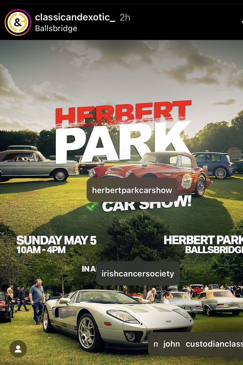 Herbert park car show back for our 4th year ! Sunday May 5th more cars 🚘 🚗🚘🚗a great day out for all the family . A charity event for a great cause .