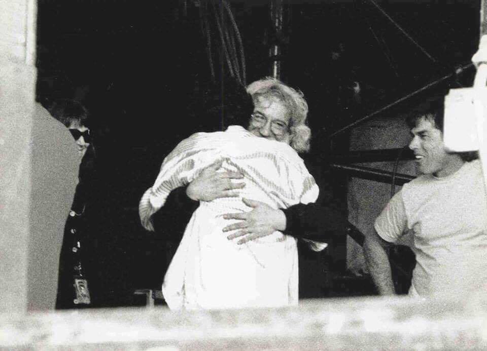 Bob Dylan hugs Jerry Garcia, Highgate Vermont, 1995. #BobDylan #Dylan