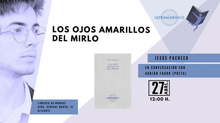 ¡Amigas y amigos de Alicante! 🥰 El sábado 27 de abril, a las 12:00 h, estaré en la @Libreria80Mundo junto con @adrianfauro para hablar de «Los ojos amarillos del mirlo». ¡Nos vemos por allí! 💙✨️