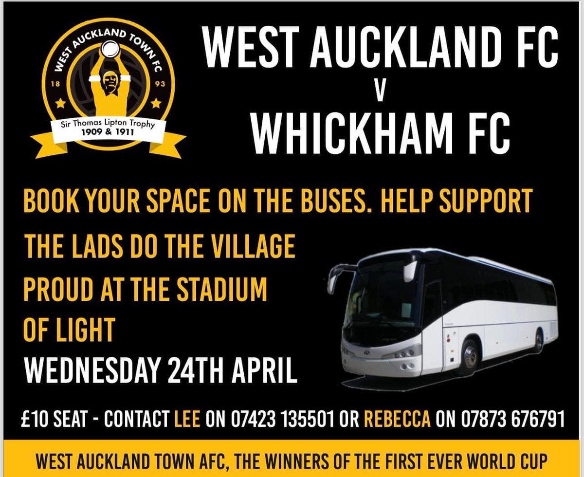 westaucklandfc's tweet photo. We have 8 seats remaining on the bus for the final next Wednesday contact lee or Rebecca to book the last places https://t.co/LjokgPyQTX