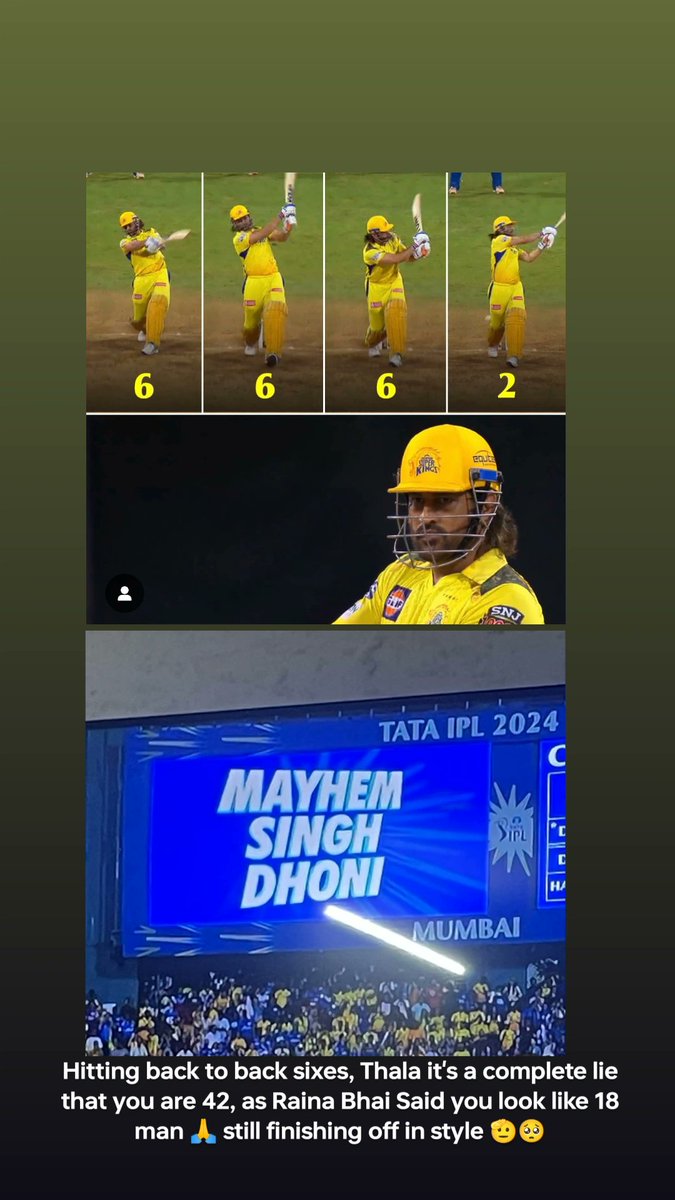 He believe in making his own kingdom wherever he goes...💛🙏 Hitting back to back sixes, Thala it's a complete lie that you are 42, as Raina Bhai Said you look like 18 man 🙏 still finishing off in style 🫡 #Thala #DHONI𓃵 #CSKvMI