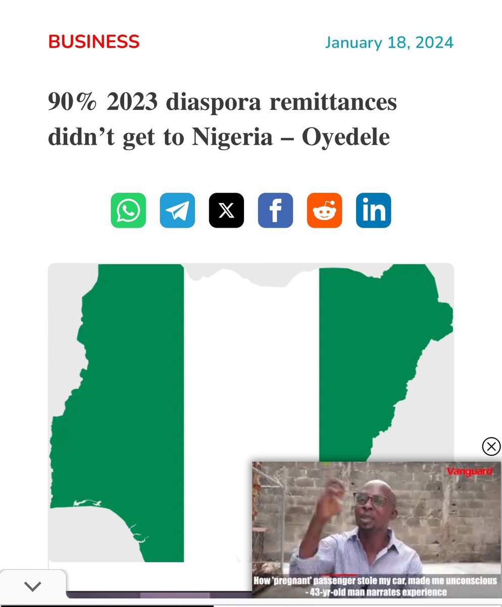 Na this thing me and @olumidecapital dey argue right now for space “Findings have shown that about $18 billion representing 90 per cent of the estimated $20 billion Nigeria’s diaspora remittances in 2023 did not end up in the country, Taiwo Oyedele, Chairman, Presidential…