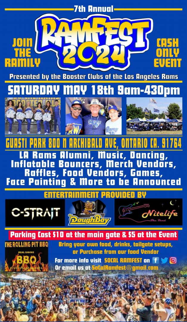 Let’s go! Save the date & come out to RamFest on May, 18th! Bring your family! There’ll be a Kids Zone, unique merchandise, music, raffles & Rams alumni in attendance! 👊🏻💥🤘🏻