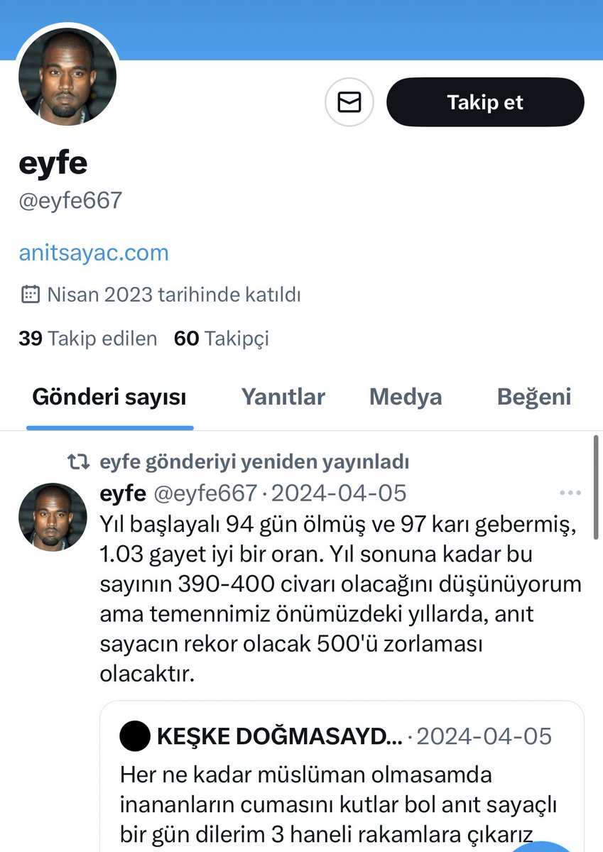Bir tweetimin altındaki yorumlarda gördüm bu caniyi. Sayfasına baktım, korkunç. Aramızda dolanıyorlar. Hesabına etkileşim vermeden X’e report edebilirsiniz.