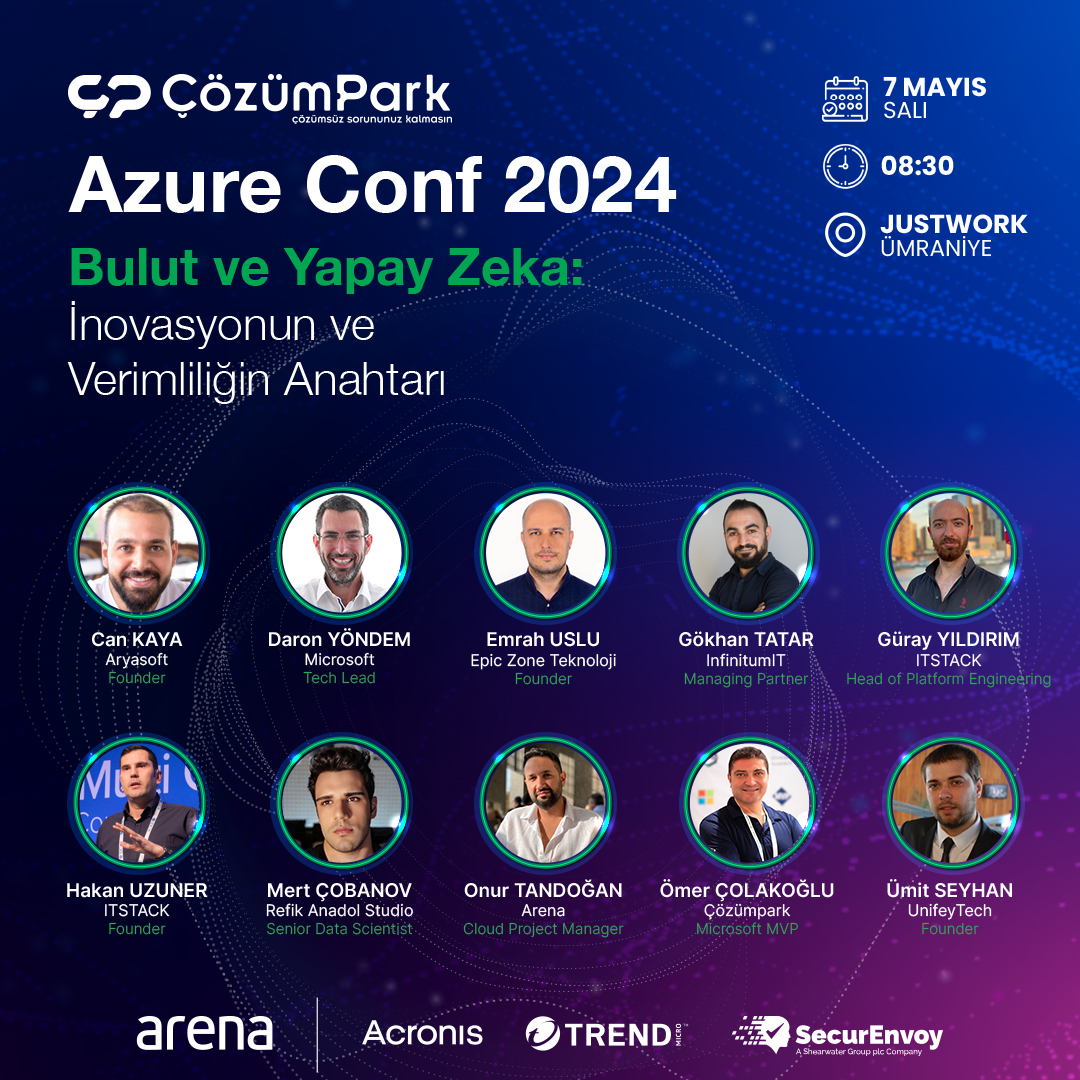 ÇözümPark Azure Conf 2024 - 7 Mayıs Salı 2024 Saat 08:30 - Justwork Ümraniye ÇözümPark Azure Conf 2024, sizlere yapay zeka ve bulut teknolojilerinin buluştuğu harika bir deneyim sunacaktır. Hem en güncel bulut teknolojileri hem de yapay zekanın gelişimi ve sektördeki yaygın…