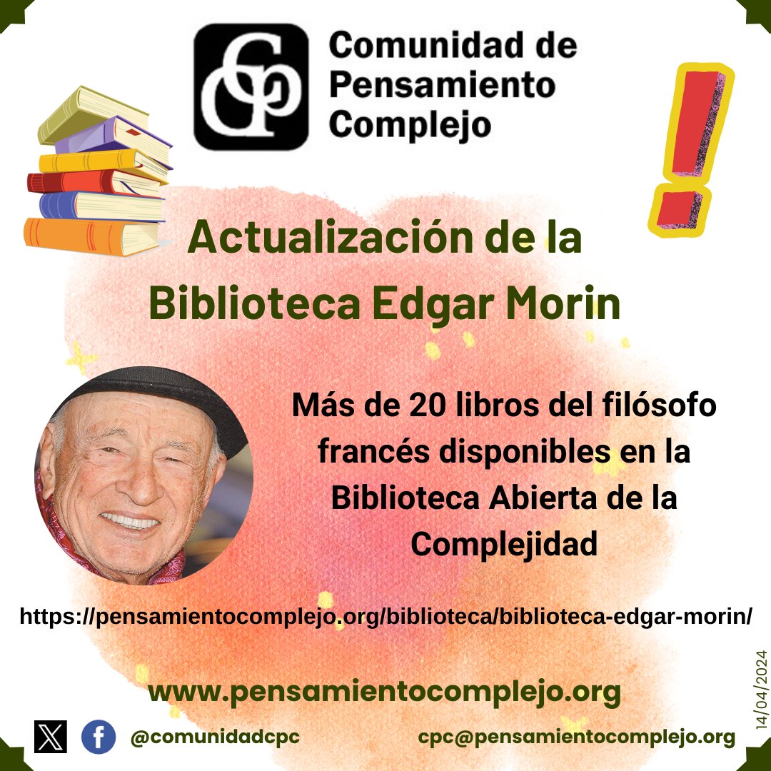 ComunidadCPC's tweet photo. Actualizamos la Biblioteca Edgar Morin, con más de 20 libros del filósofo francés.

👉 https://t.co/VScvFXvbhW

👋 ¡Colaborá con la Biblioteca Edgar Morin y envíanos libros digitales del autor para actualizar el repositorio!

cpc@pensamientocomplejo.org https://t.co/WIrBpOpOoj