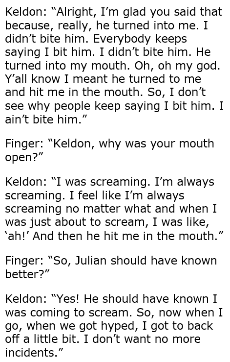 Keldon Johnson was finally able to set the record straight about the biting incident with Julian Champagnie. Despite media reports, Keldon DID NOT bite Julian. I repeat, Keldon did not bite Julian even though video evidence shows he bit Julian. Keldon explained to @mikefinger.