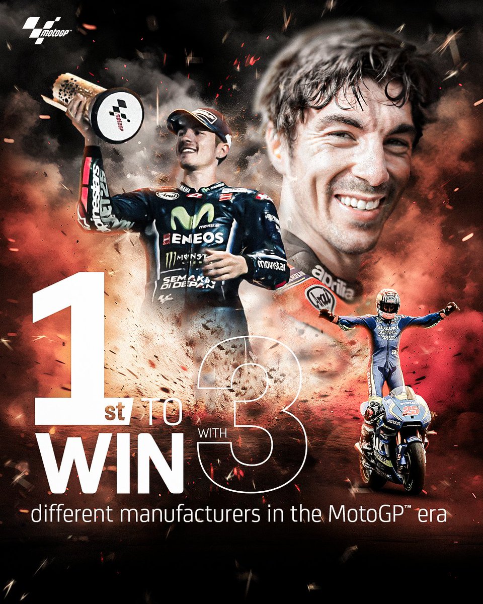 Winner with Suzuki 🥇
Winner with Yamaha 🥇
Winner with Aprilia 🥇

Maverick Viñales becomes the first rider to win with 3 different manufacturers in the #MotoGP era!  ✨ 

#AmericasGP 🇺🇸