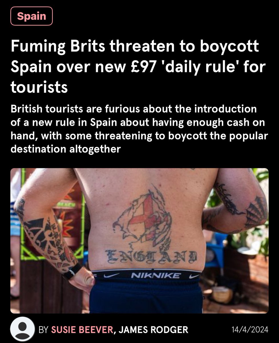 Fuming Brits threaten to boycott Spain over new £97 'daily rule' for tourists The new rule has been brought in by Spanish lawmakers requiring tourists to prove they have €113.40 on hand every day if they visit. It applies to both the mainland, and its archipelagos the Canary…