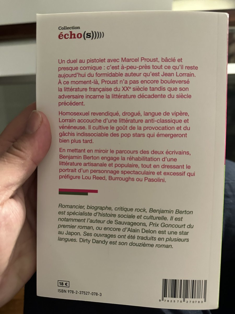 Quitte à figurer dans un roman, j’aurais préféré que ce ne soit pas en personnage sournois et manipulateur… Mais comme le livre est un brillant éloge de Jean Lorrain, on dira que c’est pour les besoins de la démonstration - et je ne me battrai pas en duel avec @BenjaminBerton 😊