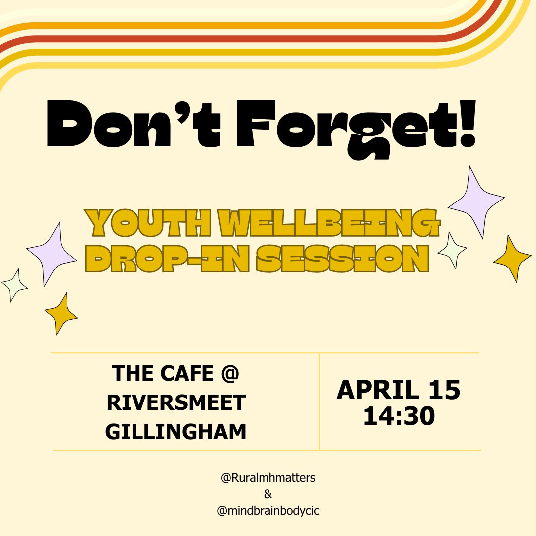 🌟REMINDER: Youth Wellbeing Drop-in TODAY!🌟

Join us for a special session supporting youth mental health. Learn, connect, and find resources in a safe space. Don't miss out!

#YouthWellbeing #DropInSession #MentalHealth #Dorset #FreeEvent