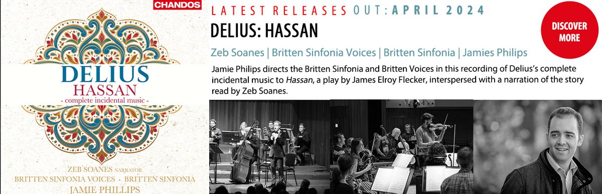 Excited that our complete recording of Delius' Hassan will be released on Friday by @ChandosRecords. I had the pleasure of working with the wonderful @BrittenSinfonia under @JamieAPhillips for two magical concerts that produced this gorgeous recording 👉🏻 chandos.net/products/catal…