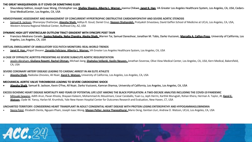 ucla_wic's tweet photo. Congratulations to all UCLA WIC fellows and faculty with contributions at ACC.24 last weekend in Atlanta! @ACCinTouch @uclaCVfellows @kewatson @datsunian 
Total WIC Abstracts, Posters, and Presentations: 34
Total WIC Faculty: 14
Total WIC Fellows: 10 https://t.co/3GHYVKyoni