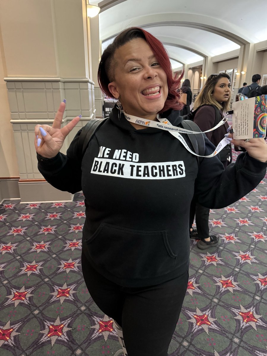 It’s a #WeNeedBlackTeachers sighting at #AERA24! Thanks for your support @_CrystalMWatson!