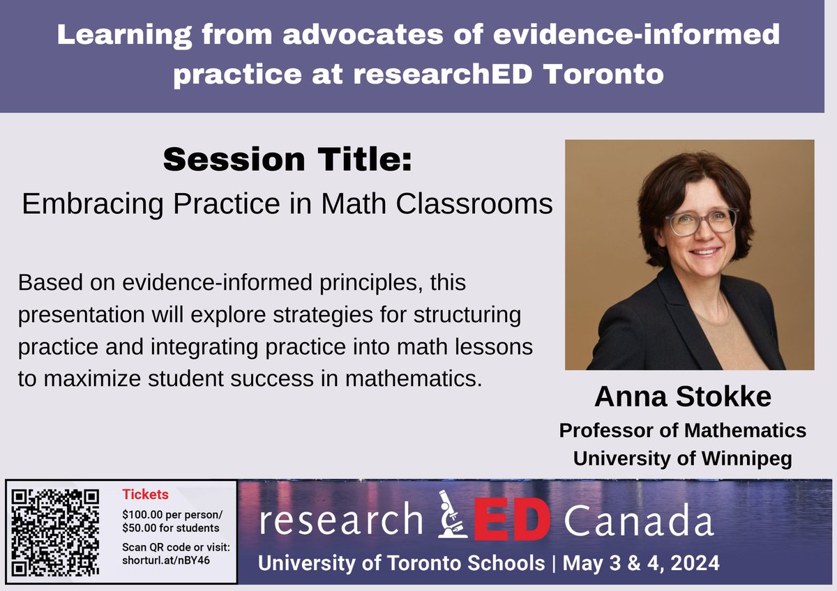 Power-Up on Mathematics: Looking forward to Dr. Anna Stokke's presentation & closing panel on Evidence-Informed strategies for structuring practice and setting kids up for success in mathematics. Ty @rastokke for your leadership in the teaching of mathematics #cdned #MBed #ONTed