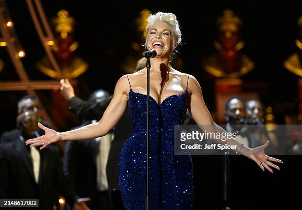 Host #Hannah Waddingham performs on stage during the @OlivierAwards in #London. 📸: Jeff Spicer see all of our #OlivierAwards coverage 👉 tinyurl.com/bdueph6a