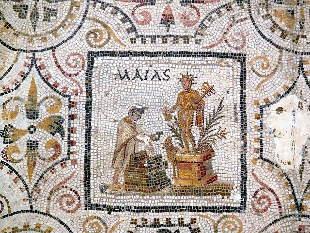 Happy May. Sousse Roman mosaic showing May. From Sousse Archaeological Museum, Tunisia