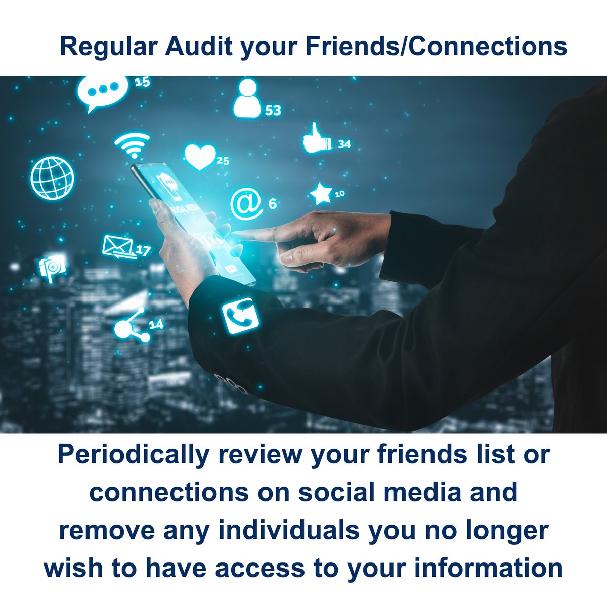Keep Your Circle Tight!

It's essential to regularly review your friends list or connections on social media. Remove anyone you no longer want accessing your info, whether they're old acquaintances or accounts you don't recognize.

#PrivacyControl #OnlineSafety #TechTips